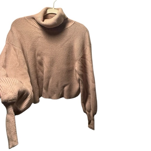 Express Ribbed Knit Turtleneck Cropped Sweater in Blush Pink - Picture 1 of 2